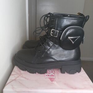 Bella Marie Black Combat Boots with Side Pocket Size 10